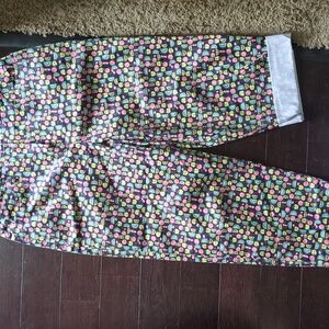 Talbots Stretch Womens Cropped Pants Size 12 Black w/ Stylized Fruit Print 1732